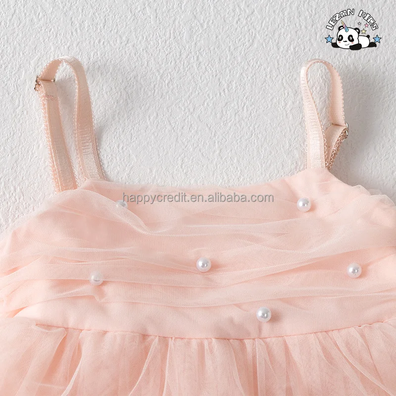 LEZONKIDS - Vestido de Tule para Meninas Princesa Puffy em Camadas com Suspensão de Pérolas Elegantes Mais Recente de 2024 para o Verão